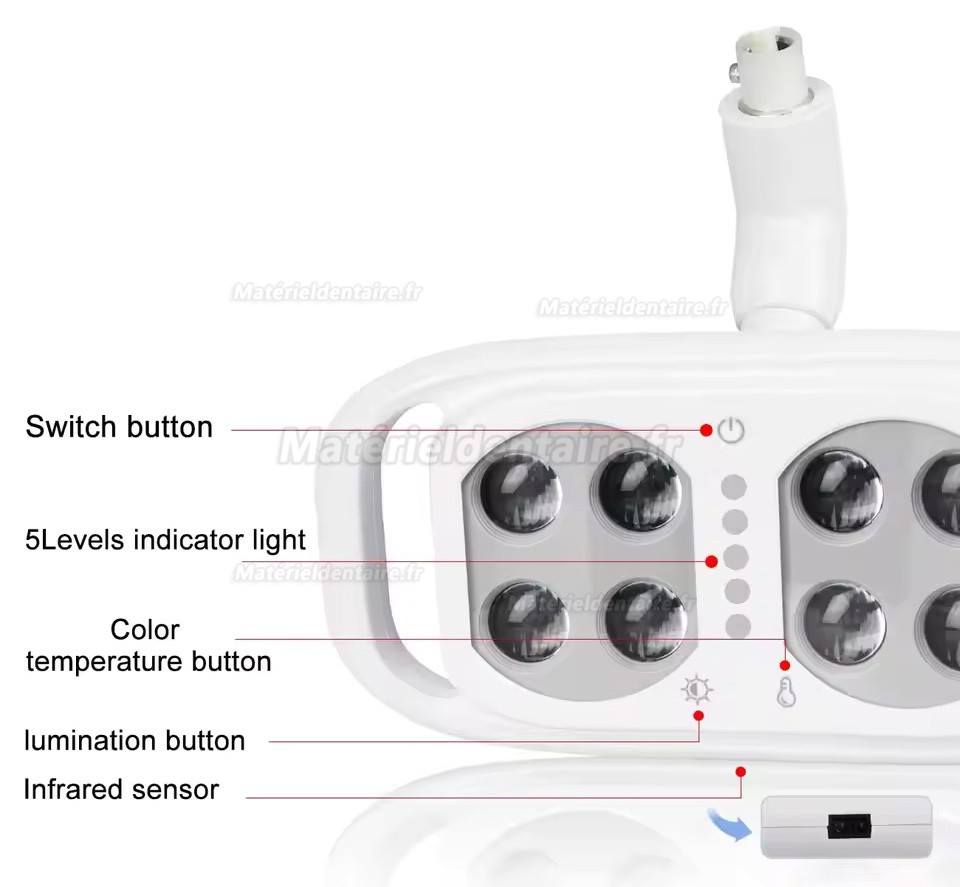 Lampe pour fauteuil dentaire bicolore réglable 8 LED 10W avec interrupteur à capteur